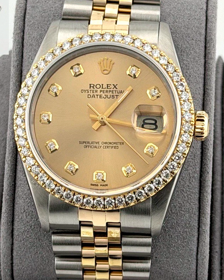 1987 (9.8 Mill. Serial) Rolex Datejust 36MM Aftermarket Champagne Dial Aftermarket Two-Tone Bracelet (16013)
