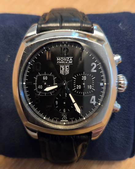 Tag Heuer Monza Calibre 36 38MM Black Dial Leather Strap (CR5110)
