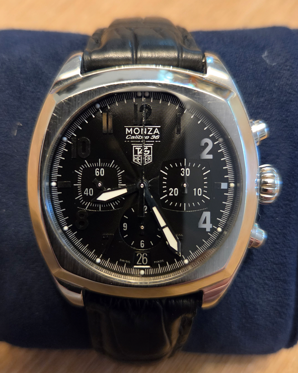 Tag Heuer Monza Calibre 36 38MM Black Dial Leather Strap (CR5110)