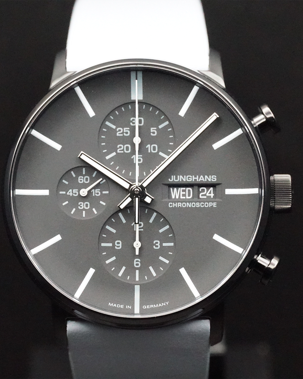 2025 Junghans Form A Chronoscope English Date 42MM Black Dial Leather Strap (27/4371.01)