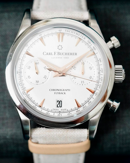 No Reserve - Carl F. Bucherer Manero Chronograph Flyback 40MM Silver Dial Textile Strap (00.10927.08.13.01)