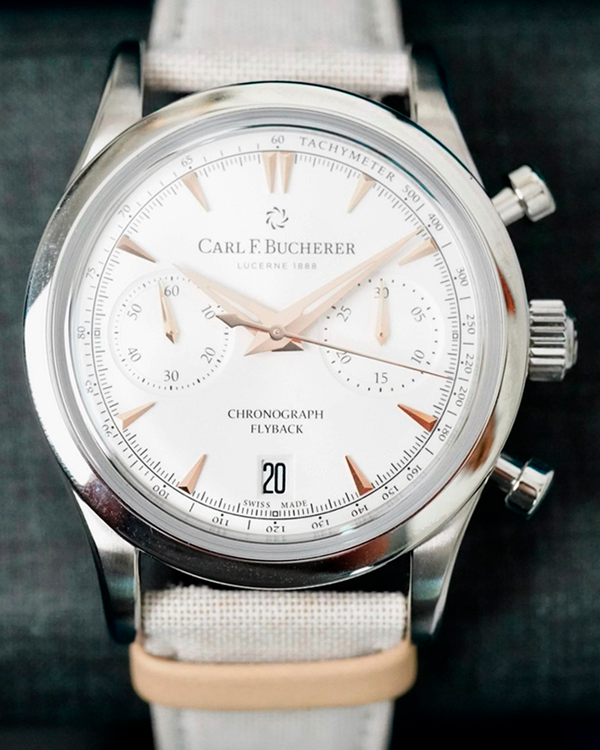 No Reserve - Carl F. Bucherer Manero Chronograph Flyback 40MM White Dial Textile Strap (00.10927.08.13.01)