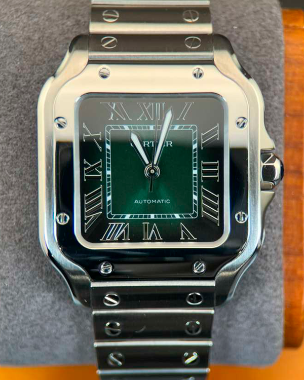 2024 Cartier Santos De Cartier 35.1MM Green Dial Steel Bracelet (WSSA0061)