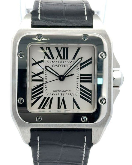Cartier Santos 100 38MM White Dial Leather Strap (W20073X8)