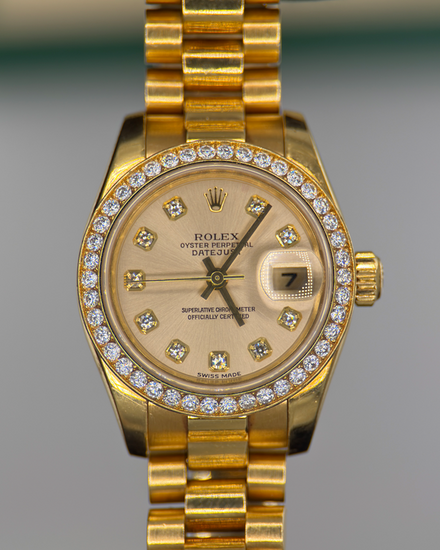 Rolex Lady-Datejust 26MM Champagne Dial Yellow Gold President Bracelet (179138)