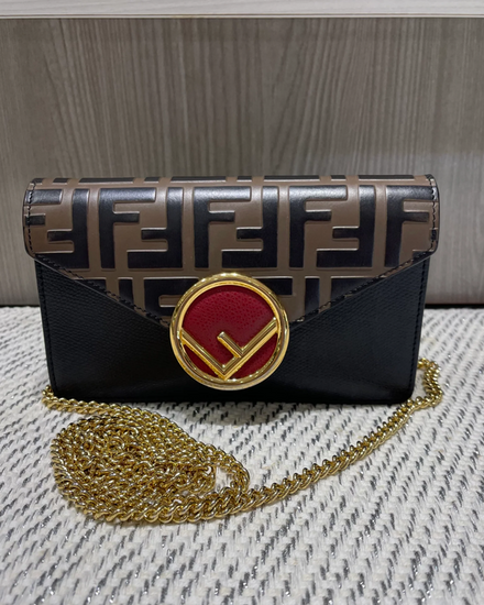 2018 Fendi Mini F Is Fendi Convertible Belt Bag 7 × 4 × 1.5 in Black Textured Calfskin Gold Tone Hardware Chain Shoulder Strap (Belt Bag)