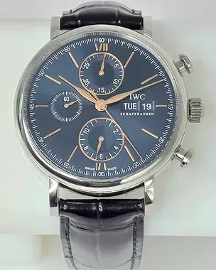 2021 IWC Schaffhausen Portofino Chronograph 42MM Blue Dial Leather Strap (IW391036)