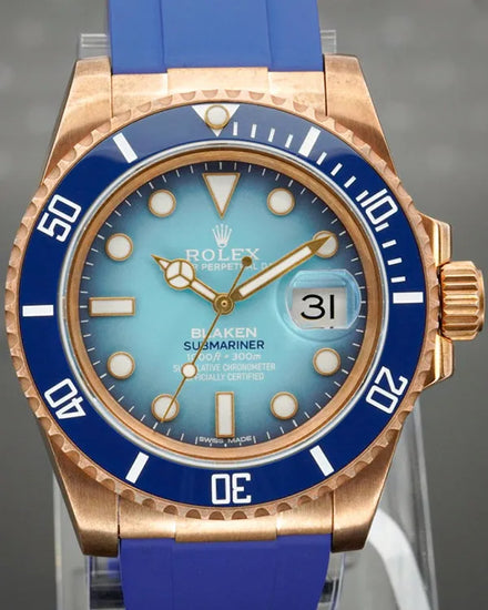 Rolex Submariner Date "Blaken Design Bronze" 41MM Aftermarket Blue Dial Aftermarket Rubber Strap (126610LN)