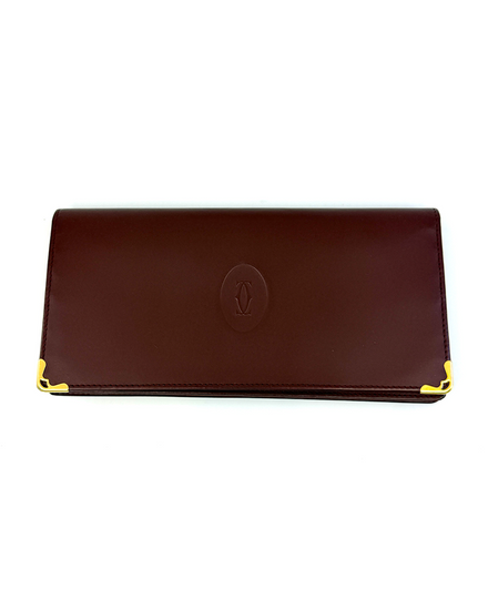 Cartier Must de Cartier Long Wallet 7.7 x 3.9 x 0.6IN Bordeaux Leather Gold-Tone Hardware (CRL3001360)