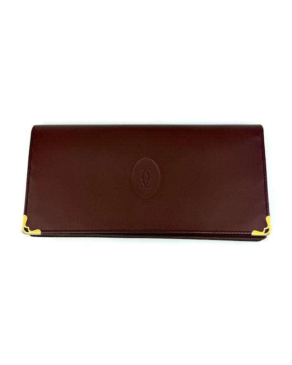 Cartier Must de Cartier Long Wallet 7.7 x 3.9 x 0.6IN Bordeaux Leather Gold-Tone Hardware (CRL3001360)