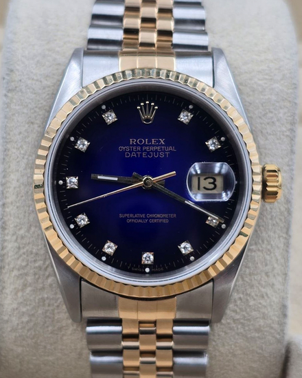 1995 Rolex Datejust 36MM Blue "Vignette" Dial Two-Tone Jubilee Bracelet (16233)
