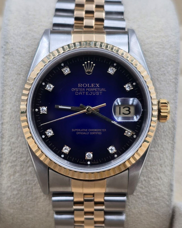 1995 Rolex Datejust 36MM Blue "Vignette" Dial Two-Tone Jubilee Bracelet (16233)