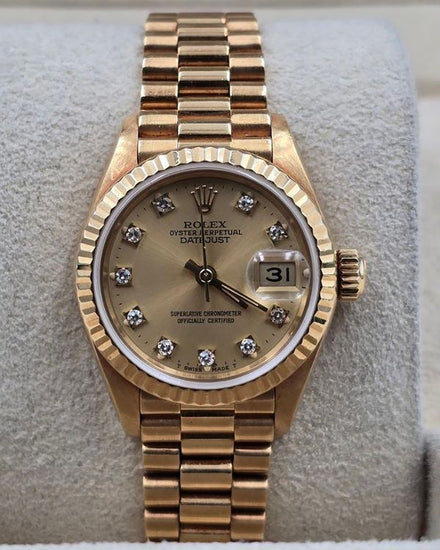 1987 Rolex Lady-Datejust 26MM Champagne Dial Yellow Gold President Bracelet (69178)