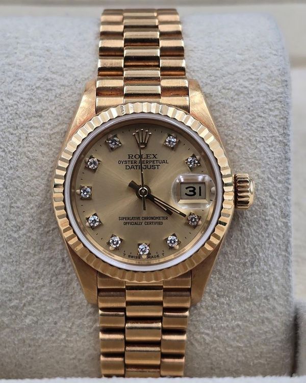 1987 Rolex Lady-Datejust 26MM Champagne Dial Yellow Gold President Bracelet (69178)