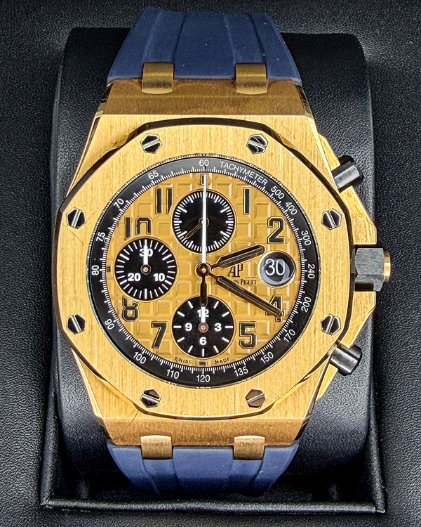 Audemars Piguet Royal Oak Offshore Chronograph 42MM Gold Méga Tapisserie Dial Rubber Strap (26470OR)