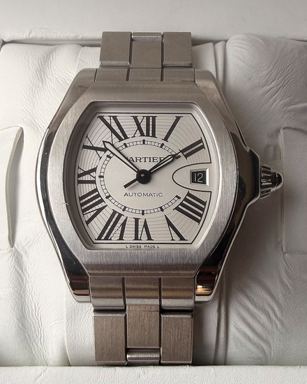 No Reserve - 2011 Cartier Roadster 46MM Silver Dial Steel Bracelet (W6206017)
