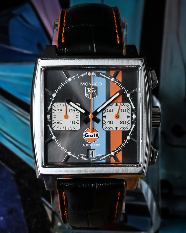 Tag Heuer Monaco Gulf Limited Edition 39MM Blue Dial Leather Strap (CAW2113)