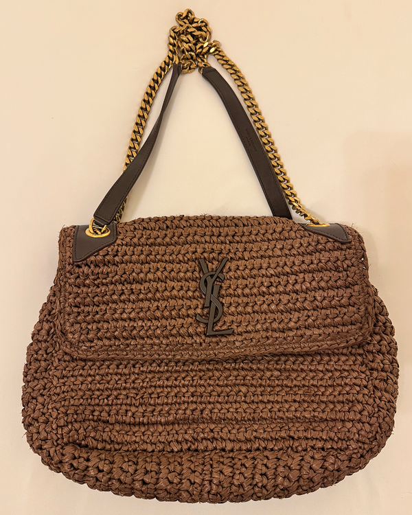2022 Saint Laurent Monogram Niki Medium Bag 11 x 8 x 3.5IN Raffia / Leather Gold-Tone Hardware Chain Strap (633187)