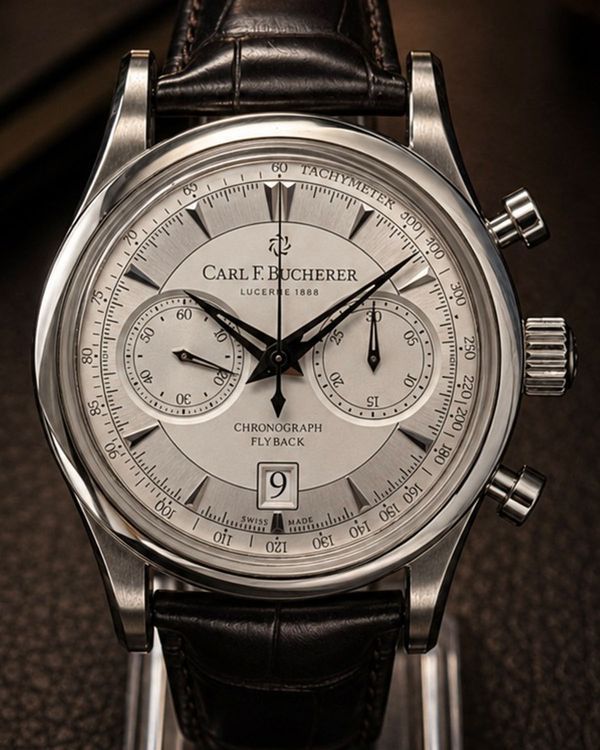 No Reserve - Carl F. Bucherer Manero Flyback Chronograph 43MM Silver Dial Leather Strap (00.10919.08.13.01)