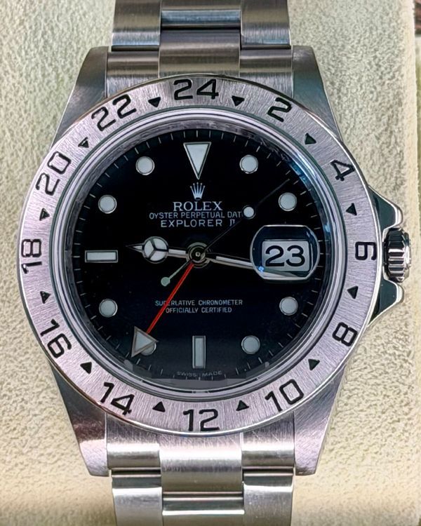 2010 Rolex Explorer II Cal. 3186 Engraved Rehaut 40MM Black Dial Oyster Bracelet (16570)