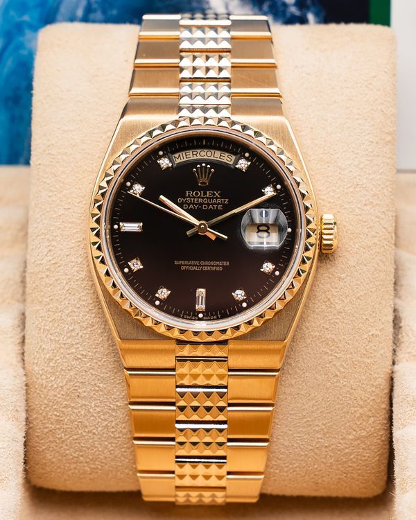 Rolex Day-Date Oysterquartz 36MM Quartz Black Dial Yellow Gold Bracelet (19028)