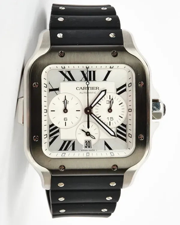 2026 Cartier Santos De Cartier 43MM Silver Dial Rubber Strap (WSSA0017)
