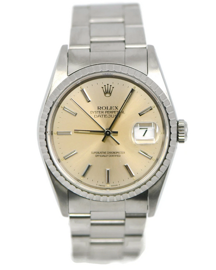 1992 Rolex Datejust 36MM Silver "Tropical" Dial Oyster Bracelet (16220)