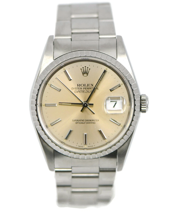 1992 Rolex Datejust 36MM Silver "Tropical" Dial Oyster Bracelet (16220)