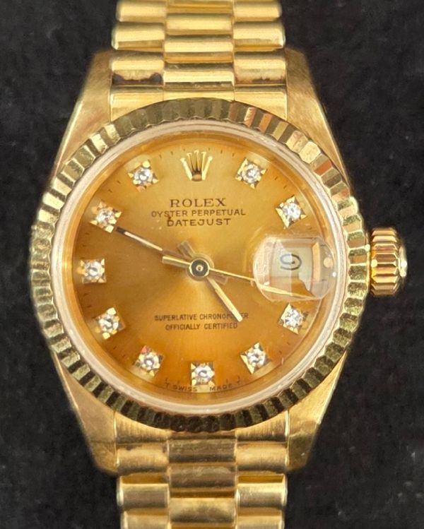 Rolex Lady-Datejust 26MM Champagne Dial Yellow Gold President Bracelet (69178)