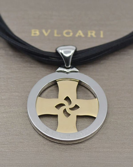 Bvlgari Accessories Tondo Cross 43.5MM 18K/Steel Necklace 14IN (Tondo)