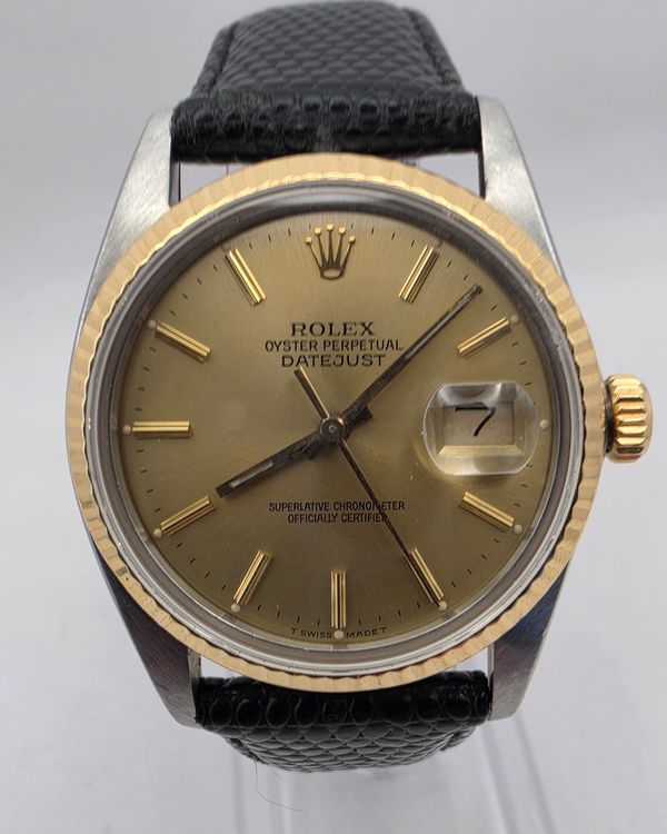 1982 Rolex Datejust 36MM Champagne Dial Aftermarket Leather Strap (16013)