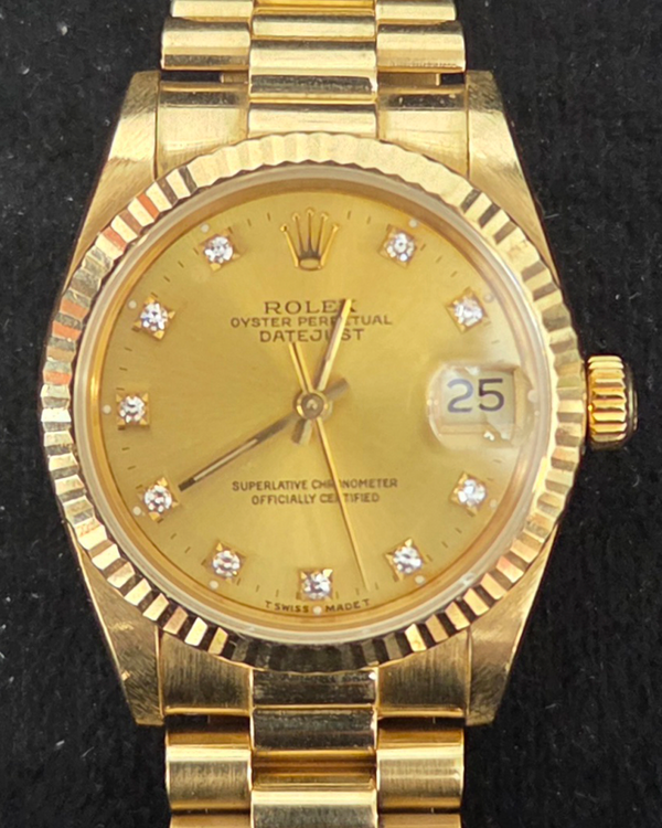 Rolex Datejust 31MM Champagne Dial Yellow Gold President Bracelet (68278)