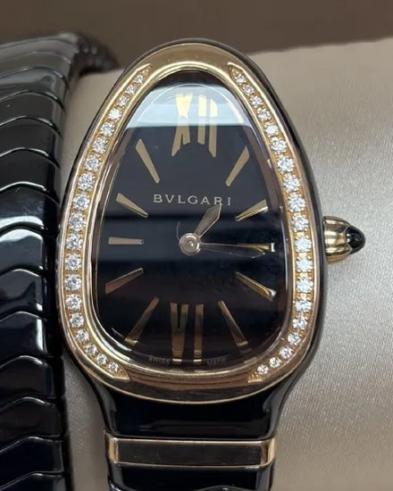 Bvlgari Serpenti Spiga 35MM Quartz Black Dial Ceramic Bracelet (102532)
