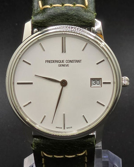 No Reserve - 2023 Frederique Constant Geneve Slimline 40MM Quartz White Dial Aftermarket Leather Strap (220NW4s6B)