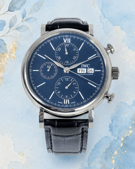 2019 IWC Schaffhausen Portofino Chronograph "150 Years" L.E. 42MM Blue Dial Aftermarket Leather Strap (IW391023)