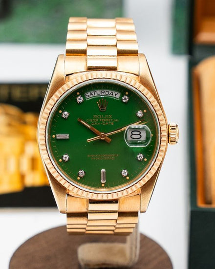 1988 Rolex Day-Date 36MM Green Dial Yellow Gold President Bracelet (18038)