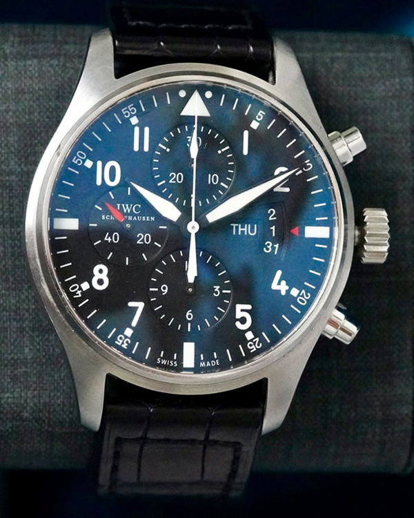 No Reserve - 2023 IWC Schaffhausen Pilot Chronograph 43MM Black Dial Leather Strap (IW377701)