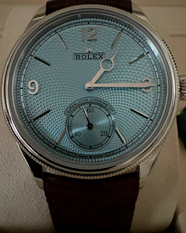 2026 Rolex 1908 39MM Ice Blue Dial Leather Strap (52506)