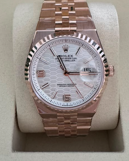 2026 Rolex Land-Dweller 36MM White "Honeycomb" Dial Rose Gold Flat Jubilee Bracelet (127235)