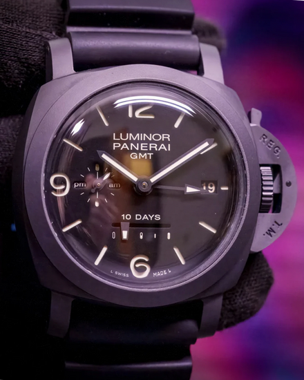 Panerai Luminor 1950 10 Days GMT 44MM Black Dial Leather Strap (PAM00335)
