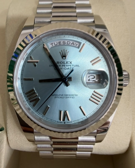 2025 Rolex Day-Date 40MM Ice Blue Dial Platinum President Bracelet (228236)