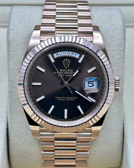 2026 Rolex Day-Date 40MM Chocolate Dial Rose Gold President Bracelet (228235)