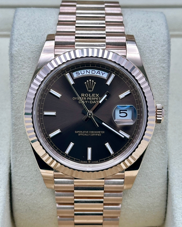 2026 Rolex Day-Date 40MM Chocolate Dial Rose Gold President Bracelet (228235)