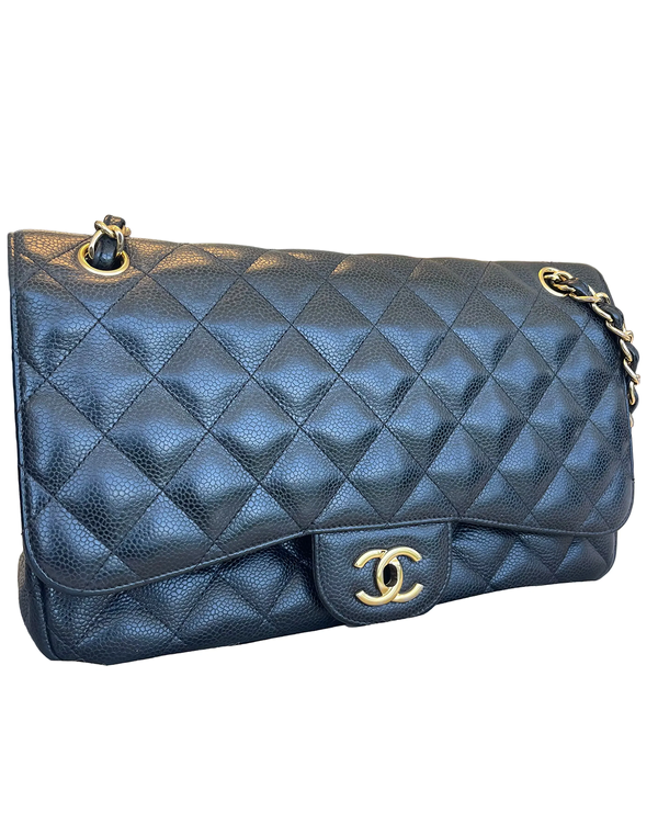 Chanel Accessories Jumbo Double Flap Bag 4 x 12 x 8IN Leather Gold-Tone Hardware Chain/Leather Strap (Jumbo Double Flap)