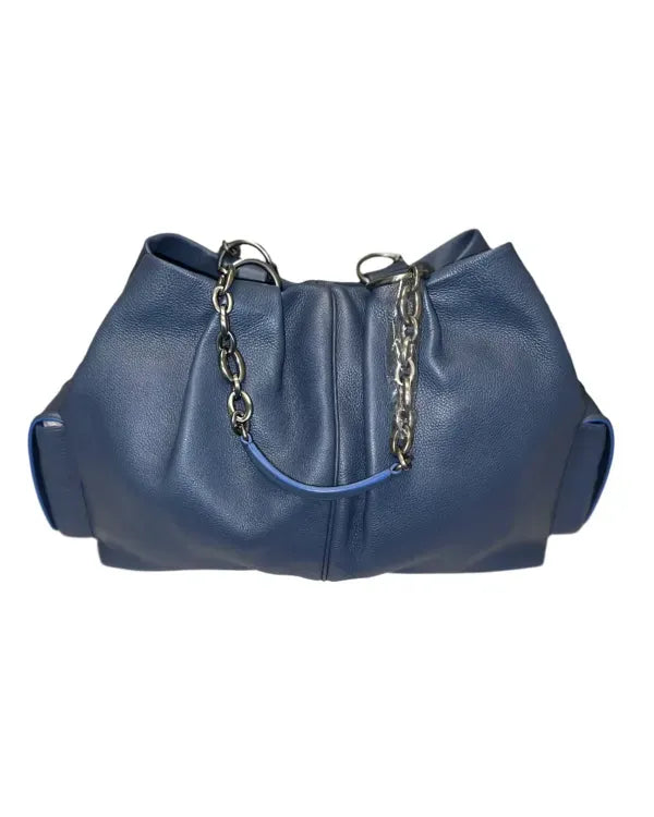 Bvlgari Accessories Lady Bag Blue Chiara 16.5IN x 12.6IN x 6.3IN Leather Silver-Toned Hardware Silver-Tone/Leather Strap (Chiara)