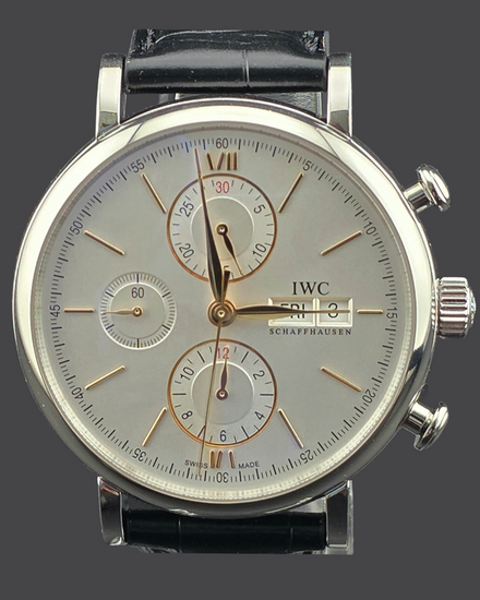 2026 IWC Schaffhausen Portofino Chronograph 42MM Silver Dial Leather Strap (IW391031)