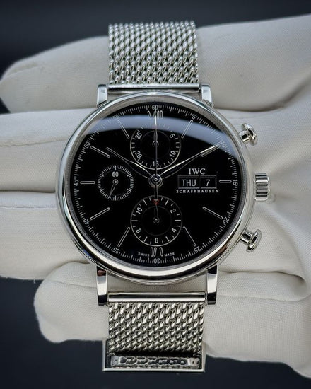 No Reserve - 2021 IWC Schaffhausen Portofino Chronograph 42MM Black Dial Steel Bracelet (IW391010)