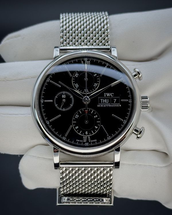 No Reserve - 2021 IWC Schaffhausen Portofino Chronograph 42MM Black Dial Steel Bracelet (IW391010)