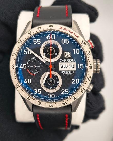 Tag Heuer Carrera Day Date Calibre 16 43MM Black Dial Aftermarket Leather Strap (CV2A80.FC6256)