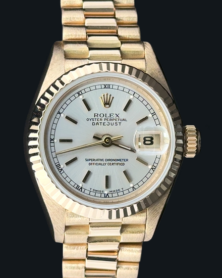 1985 Rolex Lady-Datejust 26MM Silver Dial Yellow Gold President Bracelet (69178)